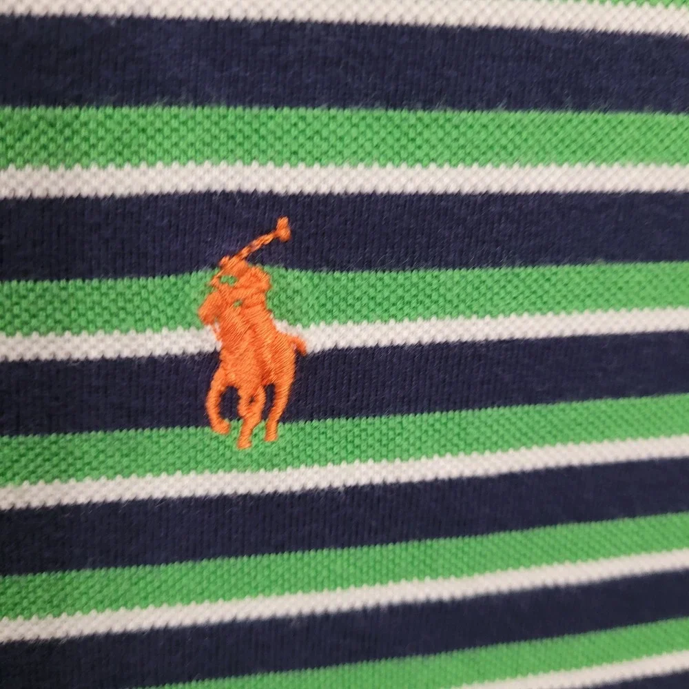 Polo Ralph Lauren Mens XL Blue Green Striped Short Sleeve Cotton Polo Shirt